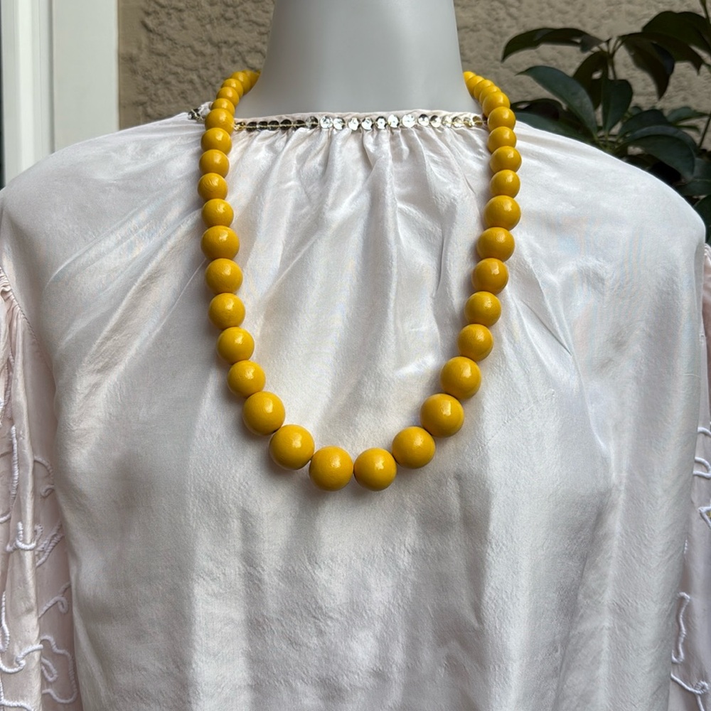 Vintage Yellow wooden Handmade Necklace